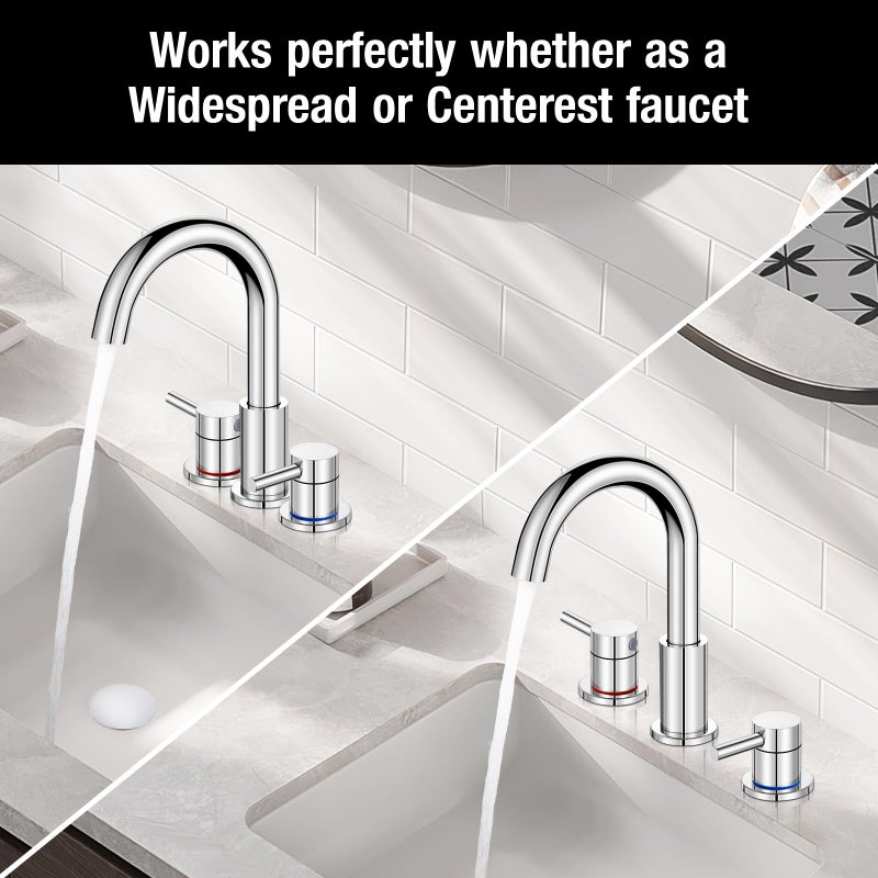FGKQ Chrome Bathroom Faucet 3 Hole, Widespread Bathroom Faucets for Sink 3 Hole Chrome with Pop-Up Drain Water Supply Lines - Image 3